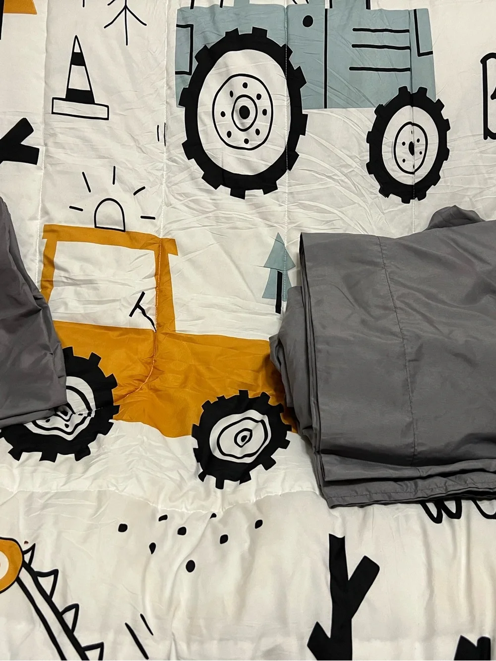 Kids Construction Comforter Set - Gray & Yellow